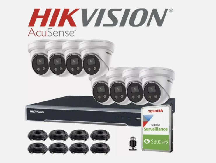 Hikvision 8MP IP CCTV system 16X 8MP IP Network Cameras White 4K 30m IR Night Vision DarkFighter Fixed Turret 16Ch NVR DS-2CD2386G2-ISU-SL Two Way Audio