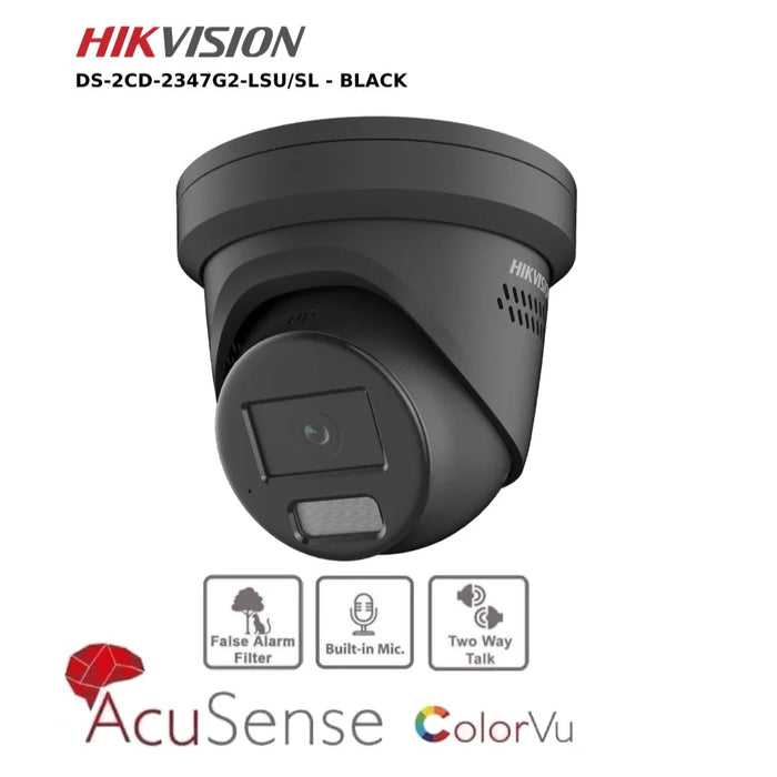 Hikvision 4MP IP ColorVu Camera DS-2CD2347G2-LSU/SL Turret Network Camera With Mic & Speaker Two Way Audio - 2.8mm Black