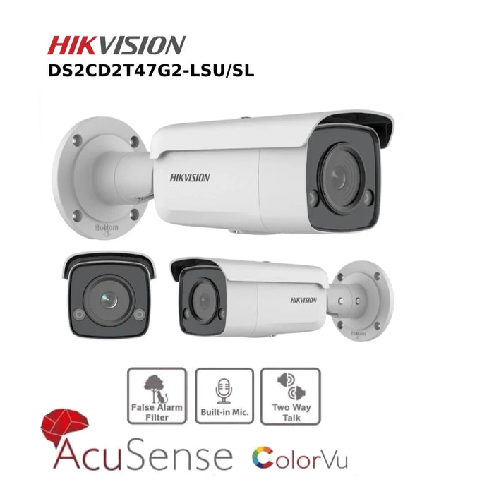 Hikvision 4MP IP Camera DS-2CD2T47G2-LSU/SL ColorVu Fixed Bullet With Mic & Speaker- Two Way Audio