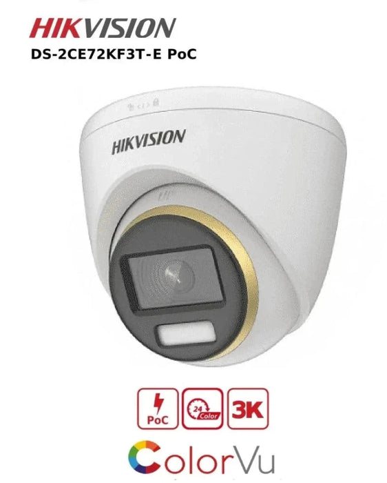 Hikvision 3K ColorVu PoC Camera DS-2CE72KF3T-E PoC 3K TVI Fixed Turret