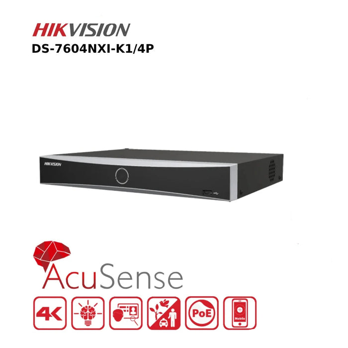 Hikvision 4 Channel NVR DS-7604NXI-K1/4P 8MP 4K PoE 4 Channel AcuSense NVR