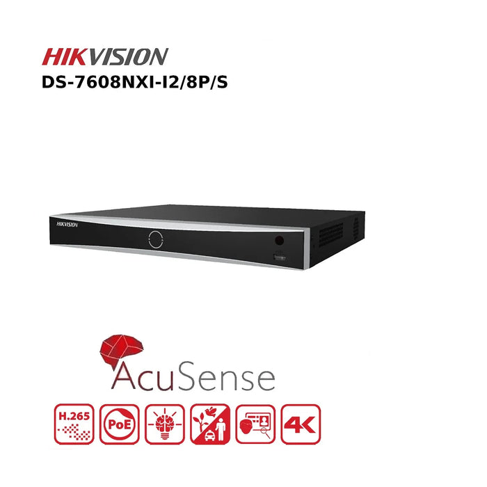 Hikvision 8 Channel NVR DS-7608NXI-I2/8P/S 12MP AcuSense PoE 8 Channel NVR With 2HDD Bays