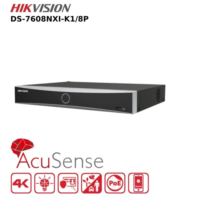 Hikvision 8 Channel NVR DS-7608NXI-K1/8P 4K AcuSense PoE 8 Channel NVR With 8 PoE Ports