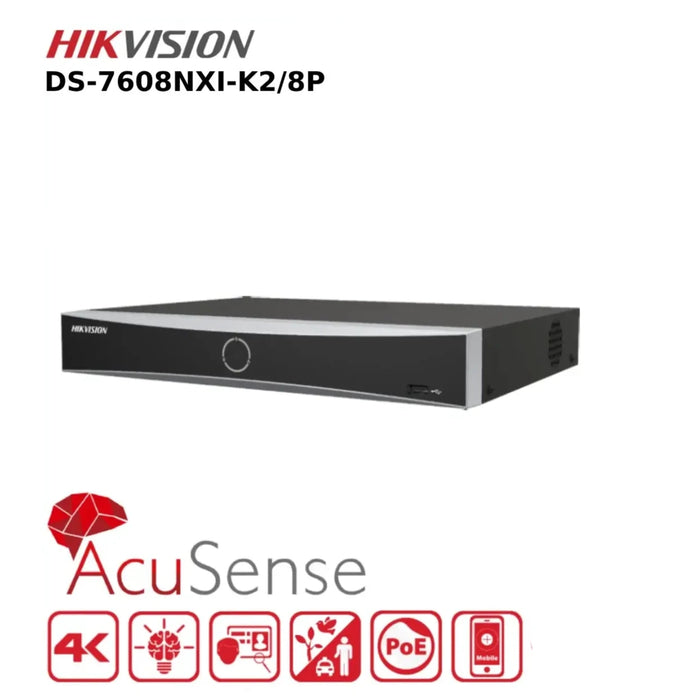 Hikvision 8 Channel NVR DS-7608NXI-K2/8P 4K AcuSense PoE 8 Channel NVR With 2HDD Bays