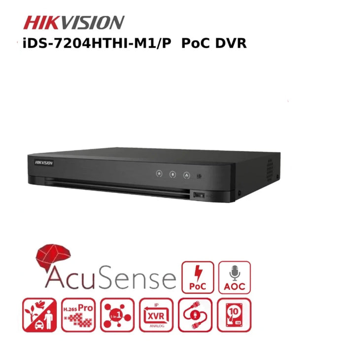 Hikvision 4 Channel 8MP DVR iDS-7204HTHI-M1/P 4K Turbo HD AcuSense Hybrid PoC DVR with AoC