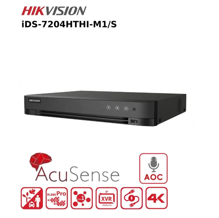 Hikvision 4 Channel 8MP DVR iDS-7204HTHI TVI  AcuSense AoC 4K Turbo Hybrid DVR