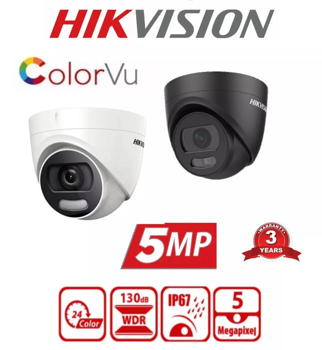 Hikvision 5MP ColorVu Fixed Lens Turret Camera DS-2CE72HFT-F28 TVI , White Light White / Black / Grey