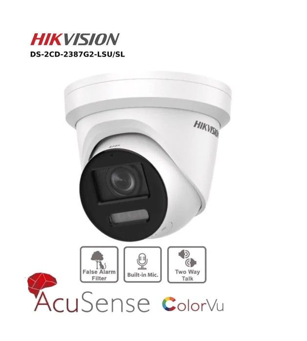 Hikvision 8MP IP Camera DS-2CD2387G2-LSU/SL 4K ColorVu IP CCTV Camera PoE With Two Way Talk - White - 2.8MM